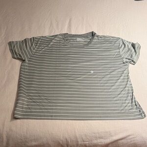 Eddie Bauer Olive Green & White Striped Short Sleeve Tee